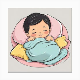 Asian Baby Sleeping In Bed Canvas Print