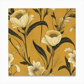 Art Deco Florals Mustard Yellow Art Print 2 Canvas Print