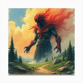 Horrific Figure In A Watercolor Landscape, Vibrant And Menacing 1 Canvas Print