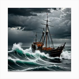 Ocean's Wrath: Trawler and Seagulls in Flight Canvas Print