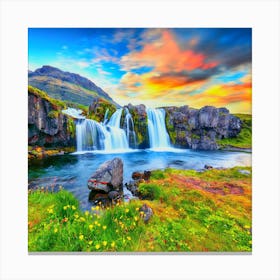 Waterfall In Iceland Canvas Print