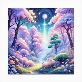 A Fantasy Forest With Twinkling Stars In Pastel Tone Square Composition 29 Canvas Print