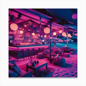 A Bar By The Beach At A Vacation Spot That Has Purple And Pink Colors In A Pop Art Style During The Night 1 Canvas Print