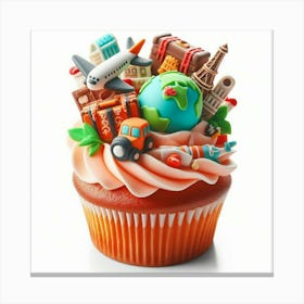 Travel Themed Cupcake 1 Canvas Print