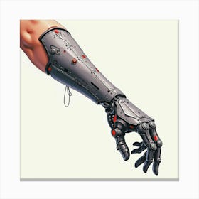 Cybernetic Enhancements On A Human Arm, Watercolor Accents Of Metal Canvas Print