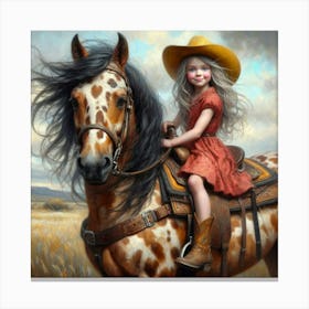 Little Cowgirl On Horseback Canvas Print