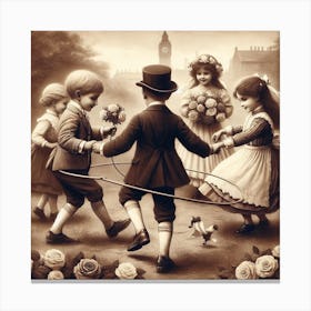 Victorian Children At Play - in sepia 4/4 Canvas Print