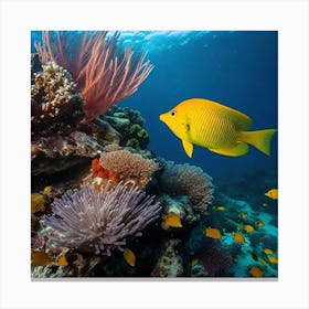 Yellow Fish On Coral Reef Canvas Print