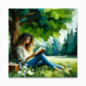 Girl Reading A Book, Acrylic Painting Style 1 Canvas Print