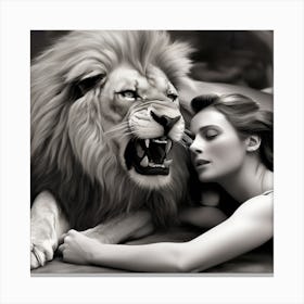 Lion Guards A Woman Canvas Print