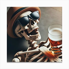 Skeleton Drinking Beer 1 Canvas Print