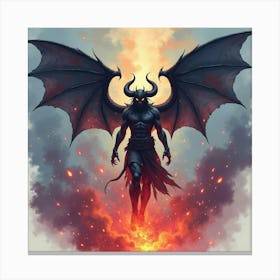 Demon Summoning Dark Forces In A Colorful Watercolor Storm 1 Canvas Print