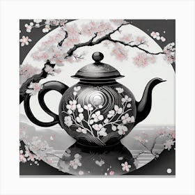 Firefly An Intricate Beautiful Japanese Teapot, Modern, Illustration, Sakura Garden Background 12930 Canvas Print