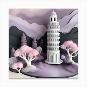 3D Pop Up Art Leaning Tower Of Pisa Soft Pastel Landscape Canvas Print