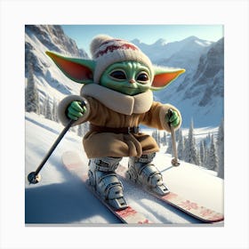 Din Grogu Mountain Skiing Star Wars Art Print Canvas Print