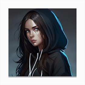 Girl In Black Hoodie Canvas Print