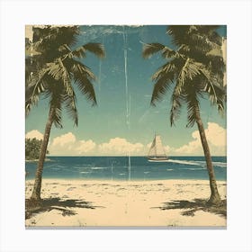 Vintage Palm Trees On The Beach Canvas Print