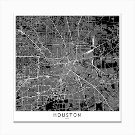 Houston Black And White Map Square Canvas Print