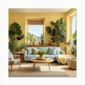 Default A Sundrenched Living Room With Soft Yellow Walls Natur 1 Canvas Print