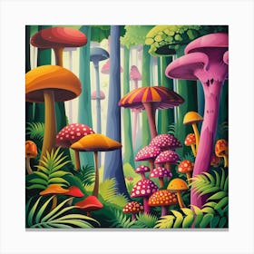 Mushrooms In The Forest 4 Canvas Print