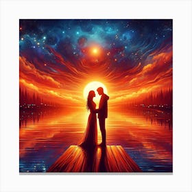 Couple Kissing At Sunset Canvas Print