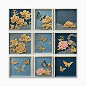 Flower and butterfly panels Canvas Print