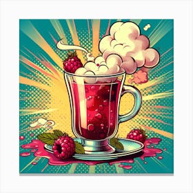 Pop Illustration Of A Cup Of Raspberry Tea Canvas Print