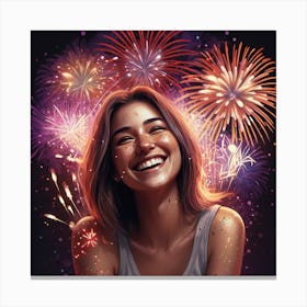 Photo Smiley Woman With Fireworks 1 1 0 Canvas Print