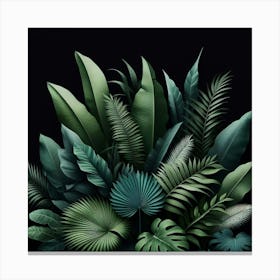 Tropical Leaves On Black Background Canvas Print