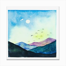 Watercolor Mountain Sunset Canvas Print