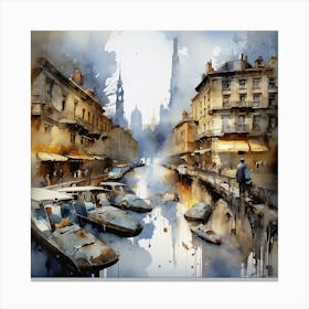 Urban Landscape Dreams Schaller & Merriam Style Watercolor Canvas Print