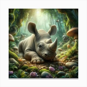 Rhino Baby In The Forest Canvas Print