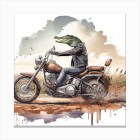 Alligator On a dirt bike, water color Canvas Print