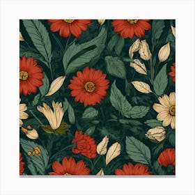 Seamless Pattern With Red Flowers 1 Canvas Print