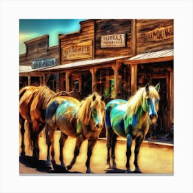 Horses In The Old West 3 Canvas Print