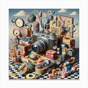 A Digital Art Scene Featuring Unconventional Items And Patterns Co Existing In An Impossible World 2 Canvas Print