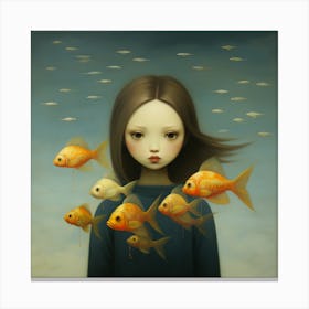 Girl With Goldfish 2 Canvas Print