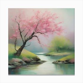 Cherry Blossom Tree By The River Canvas Print