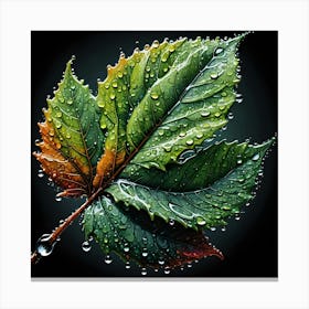 Leaf With Water Droplets Canvas Print