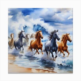 Horses On The Beach 1 Canvas Print