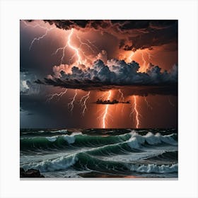 Lightning Over The Ocean 2 Canvas Print