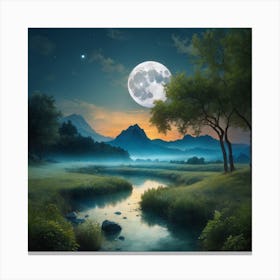 Full Moon Over A River Canvas Print