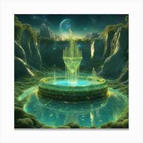 This Is A Surreal, Intricate Green Cg Rendering Graph,A Blue And Yellowe Fountain Of Life,The Transp Canvas Print