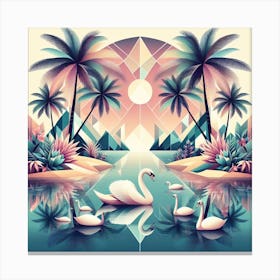 Geometric Art Tropical lake and swans 3 Canvas Print