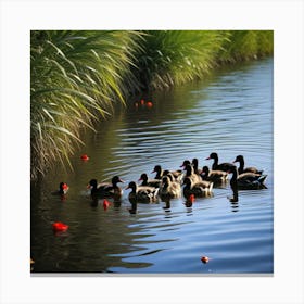 Patitos Negros En El Lago Canvas Print