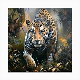 Fierce Jaguar Prowl - Tropical Rainforest Big Cat Wildlife Canvas Art Canvas Print