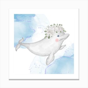 Dolphin With Flowers Canvas Print