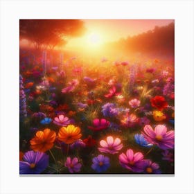 Flower Field At Sunset 7 Canvas Print