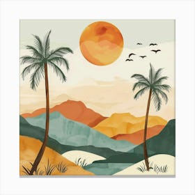 Sunset With Palm Trees Canvas Print