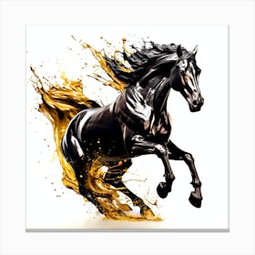 Black Horse With Gold Splash Canvas Print